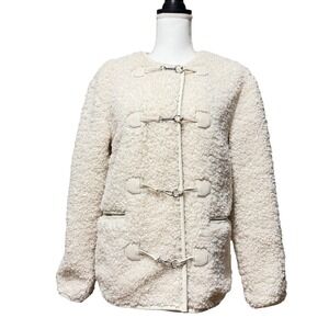 Anthropolgie Avec Les Filles Cream Sherpa Toggle Jacket XS Faux Fur Oversized